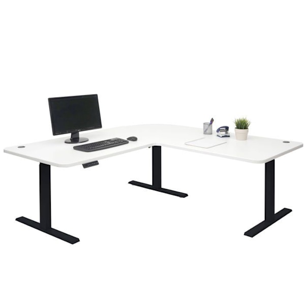 Hjørne skrivebord med elektrisk højdejustering 178 x 178 cm HDF hvid sort 04_0006024 Vit