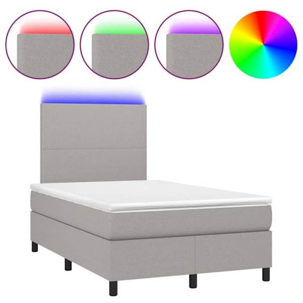 LED-senge med hovedgavl, madras og topmadras 120 x 200 lys gråt stof