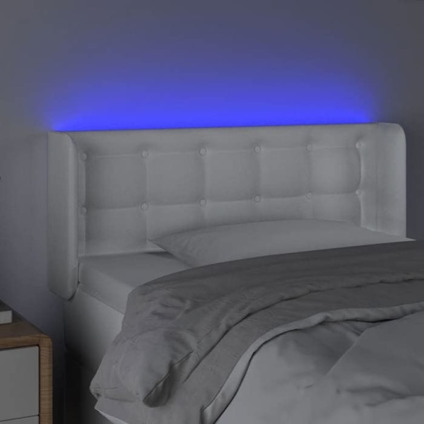 Hovedgærde til seng, soveværelse møbel med LED, polstret 103 x 16 x 78/88 syntetisk hvid