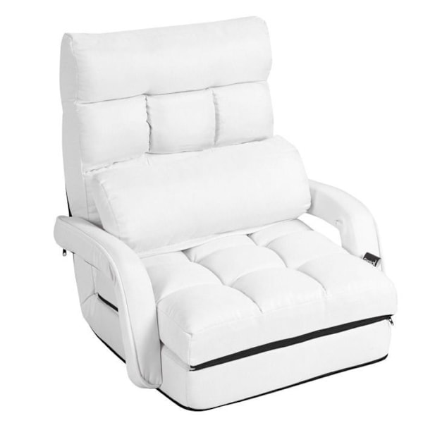 Stolbar sofa, konvertibel enkelt plads i stof med pude, 5 positioner, hvid 20_0000626 Vit
