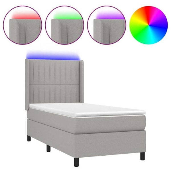 LED-sängyn runko harmaalla kankaalla, päädyn patja 90 x 190.
