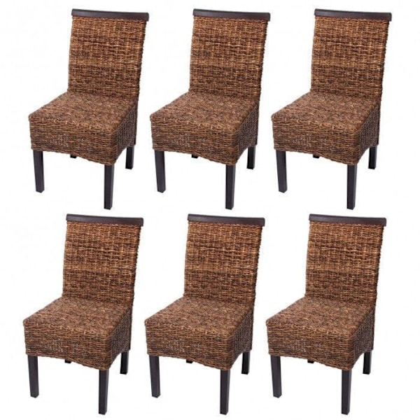 Set om 6 stolar i flätad bananrattan, ben i mörkbrun färg