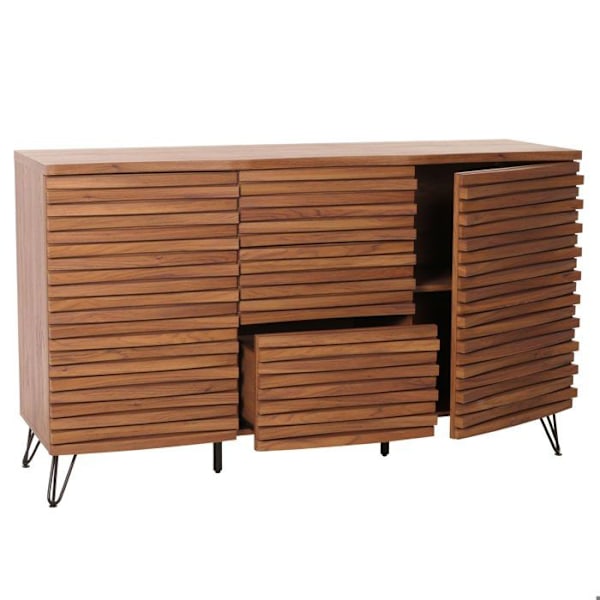 Buffet, jossa on 2 ovea, 4 säilytyskompartimenttia ja 3 laatikkoa, 85x142x44 cm, pähkinäviimeistely 04_0006000 Guld