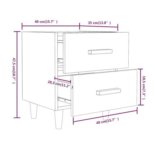 Sæt med 2 natborde med to skuffer 40 x 35 x 47,5 cm brunt ingeniørtræ DEC035087 kastanj
