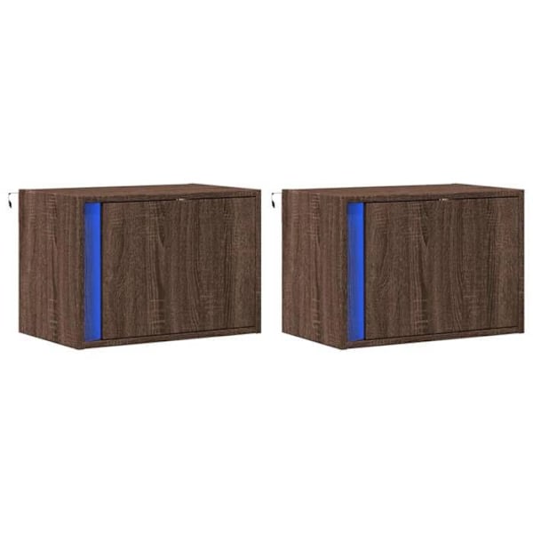 Pack av 2 väggmonterade nattduksbord med LED-lampor 50 x 31 x 35 cm i brunt ingenjörsträ DEC036136 kastanj