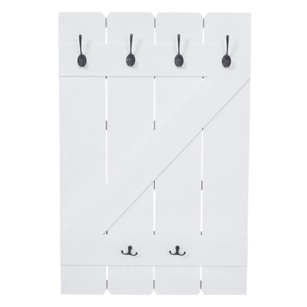 Väggmonterad klädhängare dekorativ panel med 6 krokar 91 x 60 vit