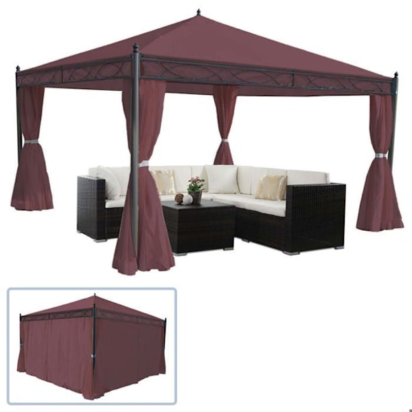 Pergola, paviljonki puutarhaan, vakaa runko 7, punaruskea sivuseinä 4 x 4m