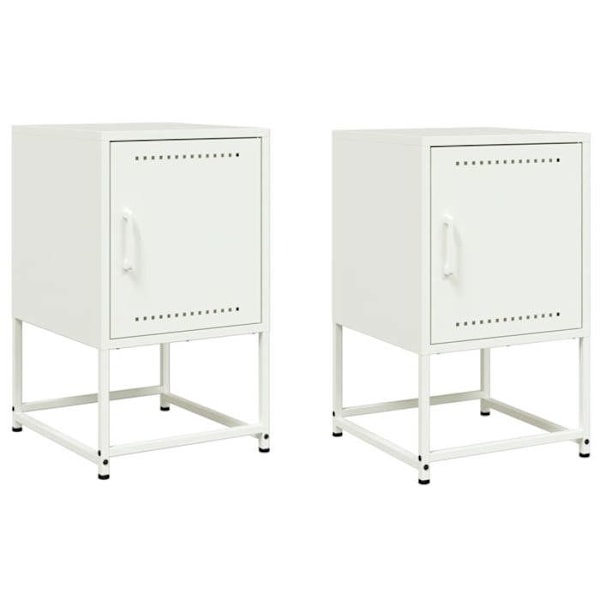 Sæt med 2 natborde med skab med dør 36 x 39 x 60,5 cm hvidt stål DEC034872 Vit