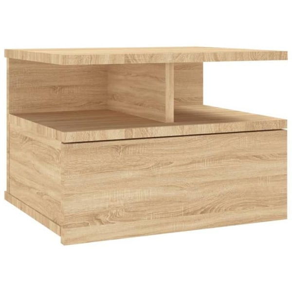 Sæt med 2 væghængte natborde med skuffe og hylde 40 x 31 x 27 cm i ingeniørtræ farve eg DEC035995 kastanj
