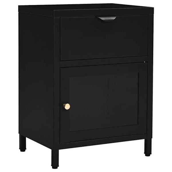 2 kpl yöpöytiä, joissa on laatikko ja ovellinen lokero 40 x 30 x 54,5 cm mustaa terästä ja lasia DEC035510 Svart
