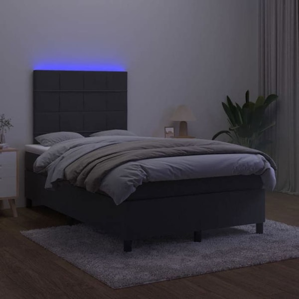 LED sängram med sidenhuvudgavel madrass 120 x 200 svart sammetsstoff Svart