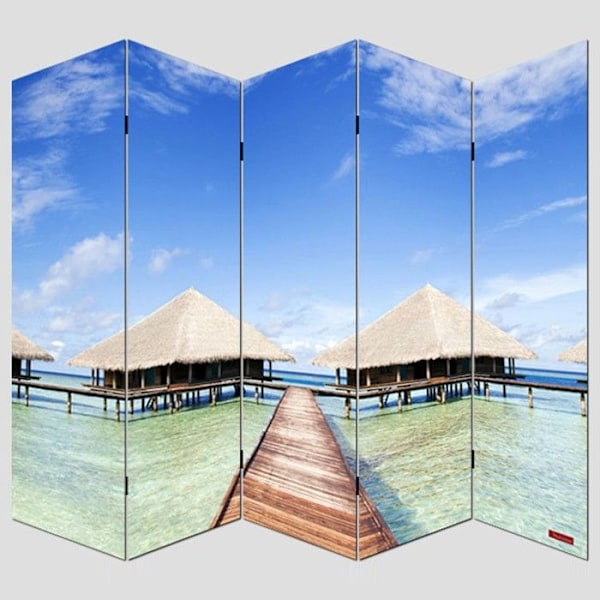 Paravent 5 paneler som rumdelare 180 x 200 mönster strand