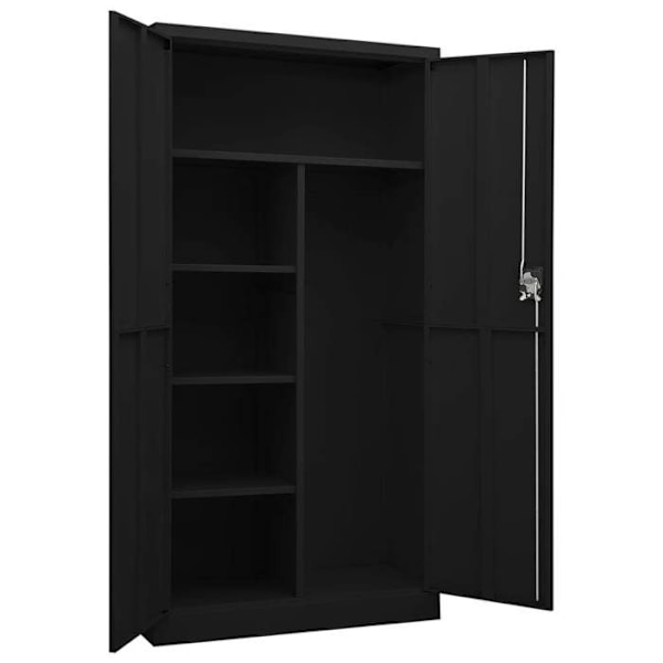 Toimistokaluste, varastokaappi, jossa 2 ovea ja 4 hyllyä, mitat 90 x 40 x 180 cm, musta teräs DEC024489 Svart
