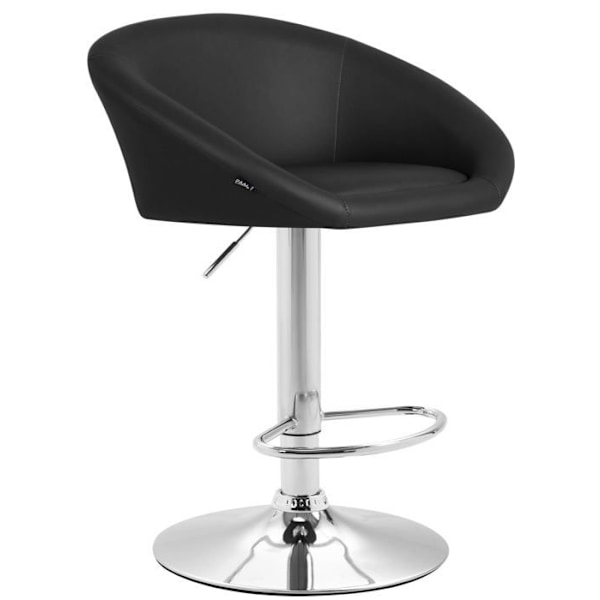 Bar stool x1 säädettävä ja pyörivä, pyöreä selkänoja mustasta PVC:stä, jalusta kromimetallia TDB10804 Metall
