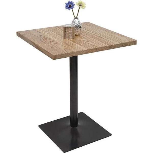 Bistro-set med 2 stolar i grå svart konstläder och bord i ljust trä, industriell design