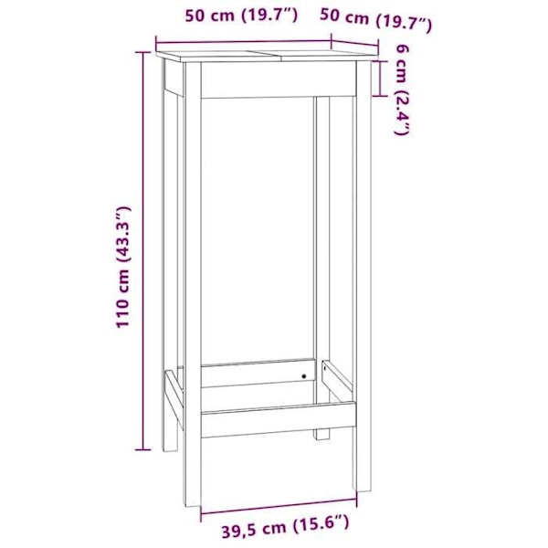 Multifunktionel sidebord højbord 50 x 50 x 110 cm massiv hvidfyr DEC036410 Vit