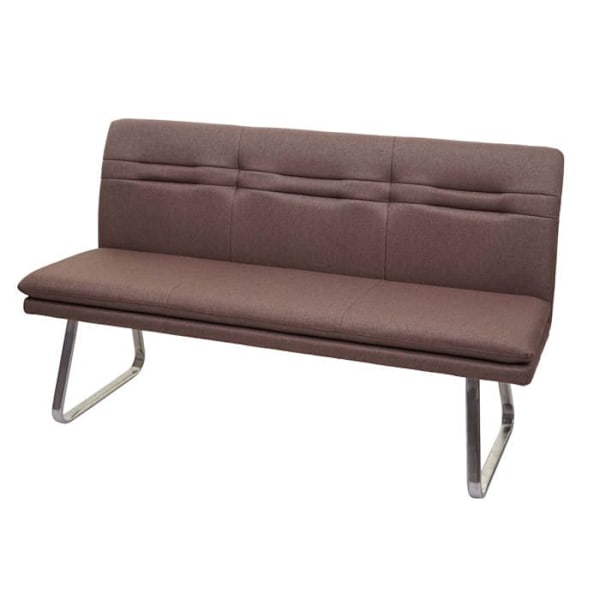 Bänk matbord med stoppad soffa och ryggstöd i brunt tyg och borstat rostfritt stål längd 160 cm 04_0005 kastanj