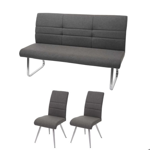 Sats i 2 matstolar + bänk 180 cm i gråbrun tyg med rostfritt stål 04_0007489 Grå