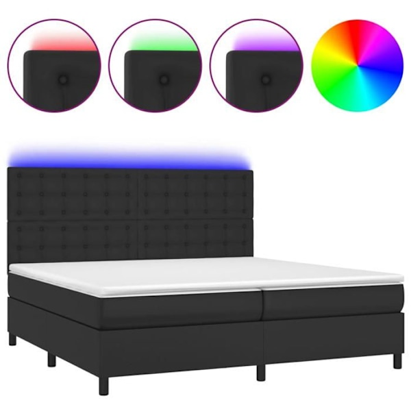 LED-sängram - Ej specificerad - 200x200 cm - Svart konstläder - 2 platser - Nutida design Svart