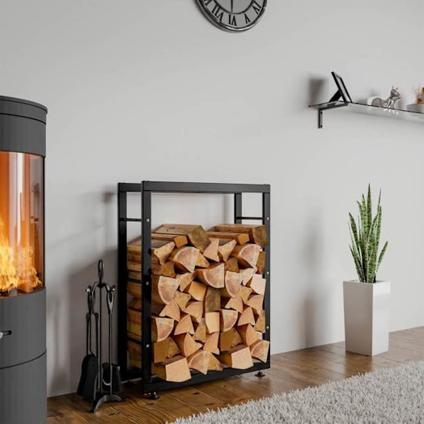 Range bûches hylde støtte træ til pejs 80x60x25 cm metal sort 10_0003557 kastanj