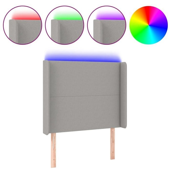 Hovedgærde til soveværelse med LED-møbel 103 x 16 x 118/128 lys grå stof Ljusgrått