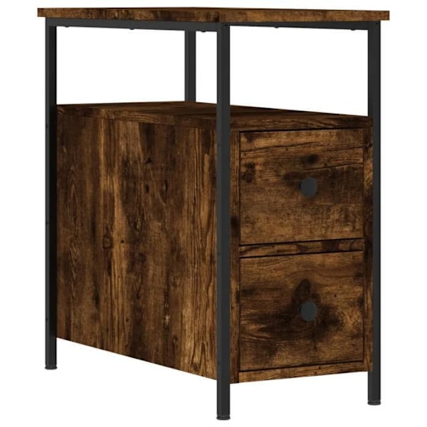 Sæt af 2 sengeborde med skuffer og hylde 30 x 60 x 60 cm ingeniørtræ brun og jern DEC035058 kastanj