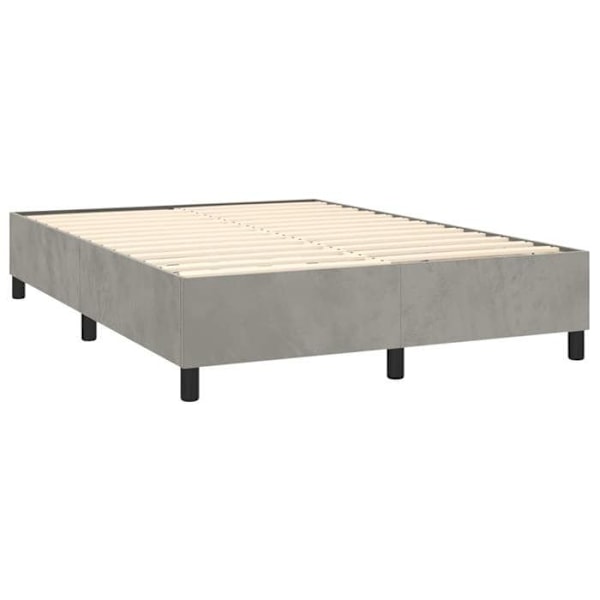 Sommier - TDL - 140x190 cm - Lysegrå fløjl - 2 pladser - Med lameller - Inkluderede ben Ljusgrått