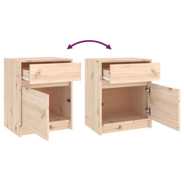 2 kpl yöpöytiä laatikolla ja ovelliseen lokeroon 40 x 31 x 50 cm käsittelemätöntä mäntyä DEC034765 kastanj