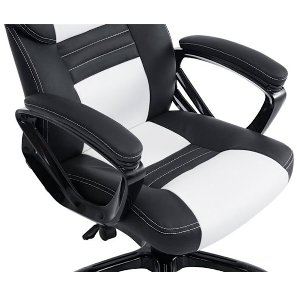 Gaming kontorstol med hjul, vippefunktion i sort/hvid PVC og plast 10_0002594 Vit