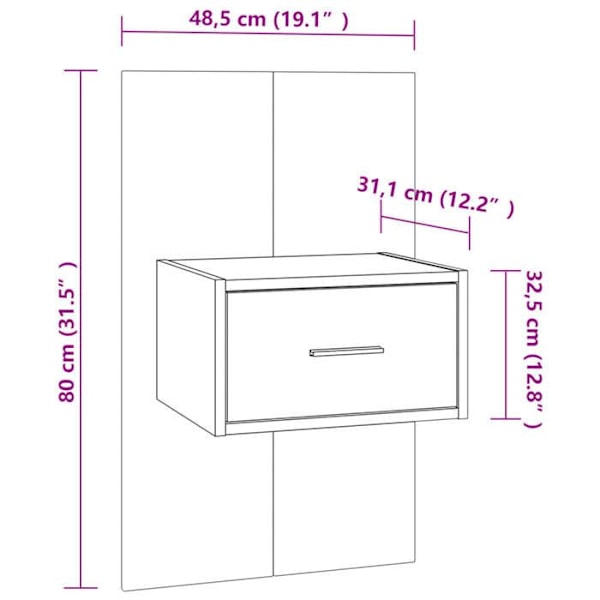 Væglampe med skuffe 48,5 x 32,5 x 80 cm i hvidt højglans ingeniørtræ DEC034235 Vit