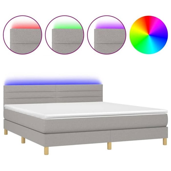 LED-sengebund med satin hovedgavl madras topmadras 160 x 200 lysegrå stof Ljusgrått