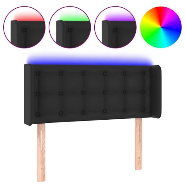 Hovedgavl - LED - Sort - 93x16x78/88 cm - Simili læder - Moderne design Svart