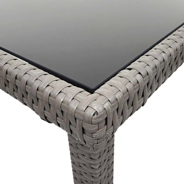 Grå polyrotin trädgårdsbord med glasplatta balkong 120 x 75 cm 04_0008549 Grå