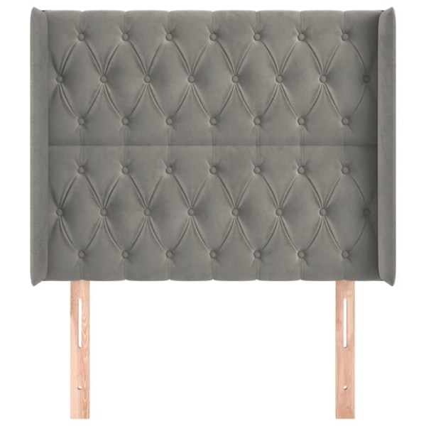 Huvudgavel till säng med sidodel 103 x 16 x 118/128 grått sammetskläde.