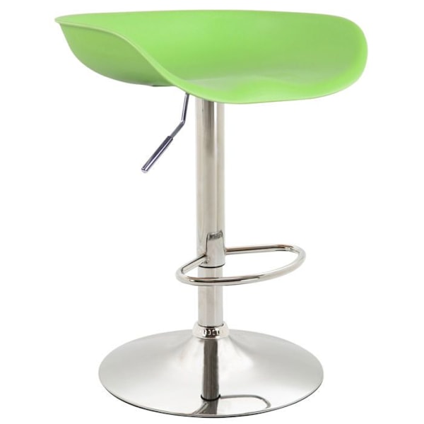 Barstol med justerbar højde og drejefunktion i grøn plastik, metal chrome tulipanben med fodstøtte.