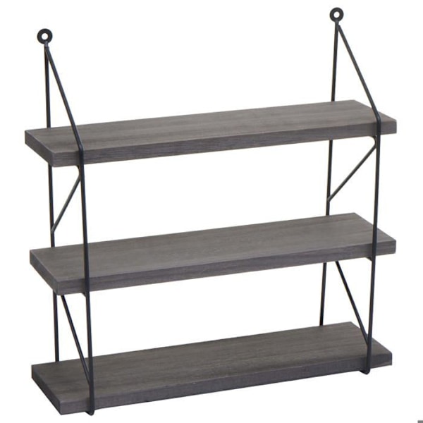 væghylde hængende 3 niveauer industriel design i metal og mørkebrun træ 40 x 40 x 13 cm 04_0008677 kastanj
