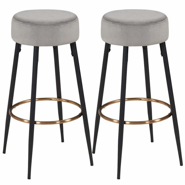 Barstolar - Décoshop26 - Set om 2 - Grå sammetstyg - Metallben - Fotstöd Grå