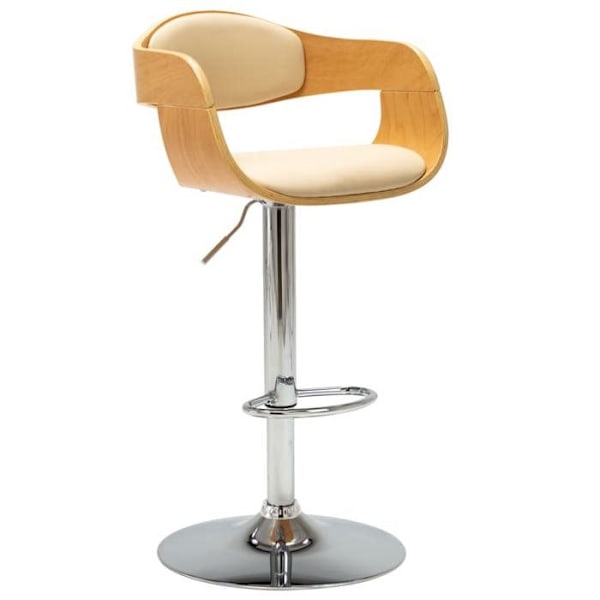Barstol x1 retro høj stol i bøgetræ og creme PVC samt stål DEC029461 kastanj