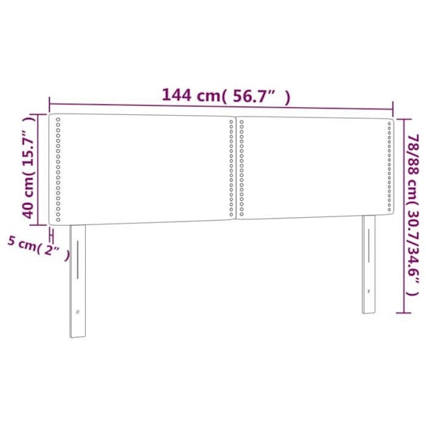 Hovedgærde til soveværelse møbel med LED 144 x 5 x 78/88 cm lys grå fløjl TDL0201397 Grå