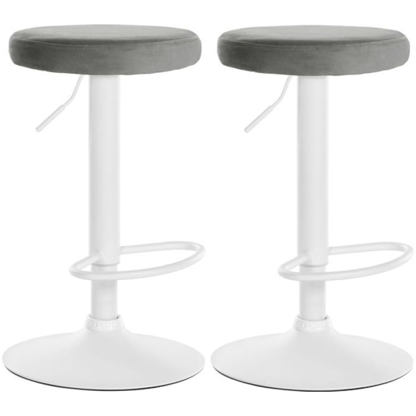 Barstolar - Décoshop26 - TDB10700 - Grå sammetstyg - Vit metallram - Höjdjusterbar Vit