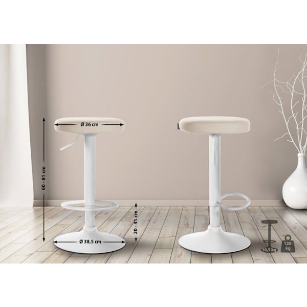 Barstole - Décoshop26 - TDB10679 - Sæt af 2 - Højdejusterbar - Moderne design Vit