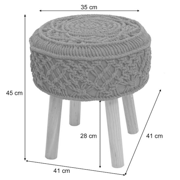 Taburett - Ej specificerad - Rund - Stickad tyg - 45x41 cm - Mörkgrå Mörkgrå