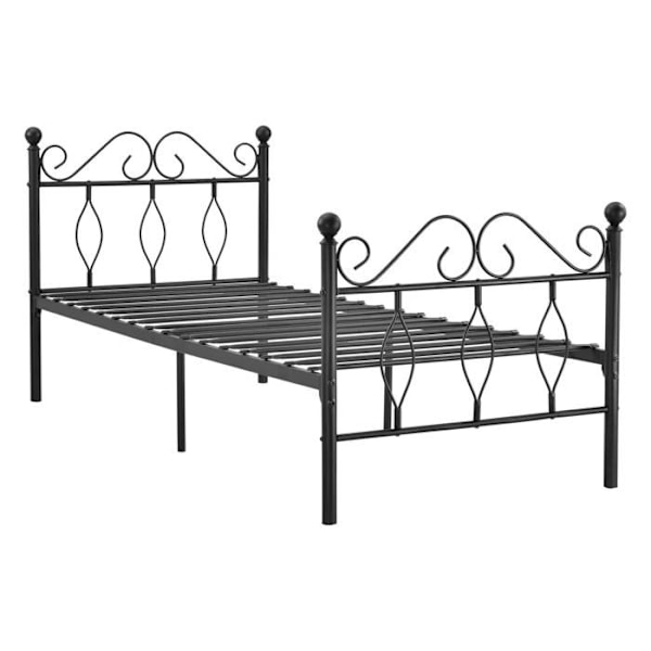 "Lit simple yksi henkilö vahvasta metallista mustilla metallilastreilla 90 x 200" Svart