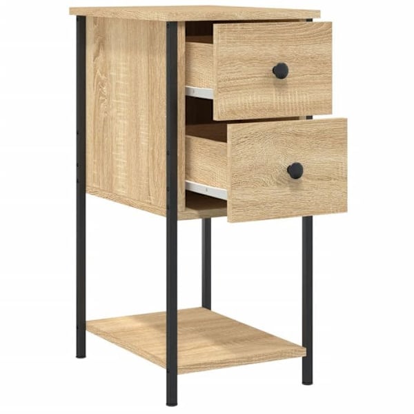 Sæt med 2 natborde med to skuffer 32 x 42 x 70 cm ingeniørtræ farve eg og jern DEC035868 kastanj