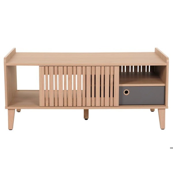 Sublim sofa bord med 2 opbevaringsrum og 1 skuffe i mangotræ 52 x 114 x 59 cm beige skuffe grå 04_0008455 Beige