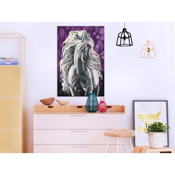 Måla-själv tavla färg enligt nummer motiv Vit Enhörning 40 x 60
