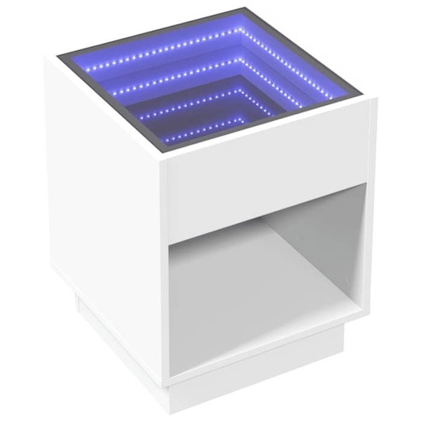 Natsbord med LED-spejl og opbevaringsrum 40 x 40 x 50 cm hvidt ingeniørtræ og glas DEC033127 Vit