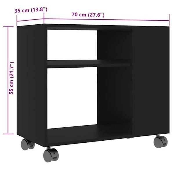 Konsolbord til opholdsstue på hjul 70 x 35 x 55 cm sort ingeniørtræ DEC032504 kastanj