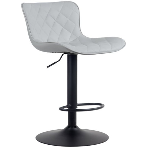 Barstol x1 dekorative syninger, trompetfod, justerbar højde, sort metal, grå PVC sæde 10_0004858 Grå