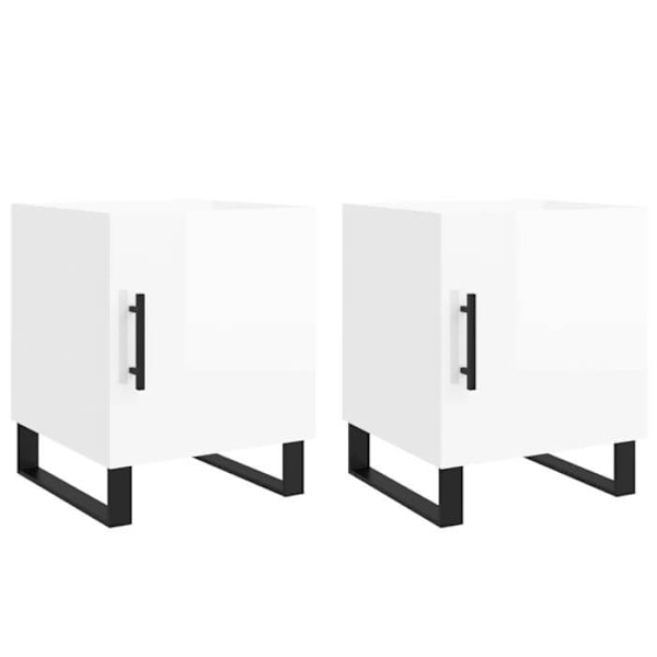 Sæt af 2 natborde med skab med dør 40 x 40 x 50 cm hvid ingeniørtræ og jern DEC035030 Vit